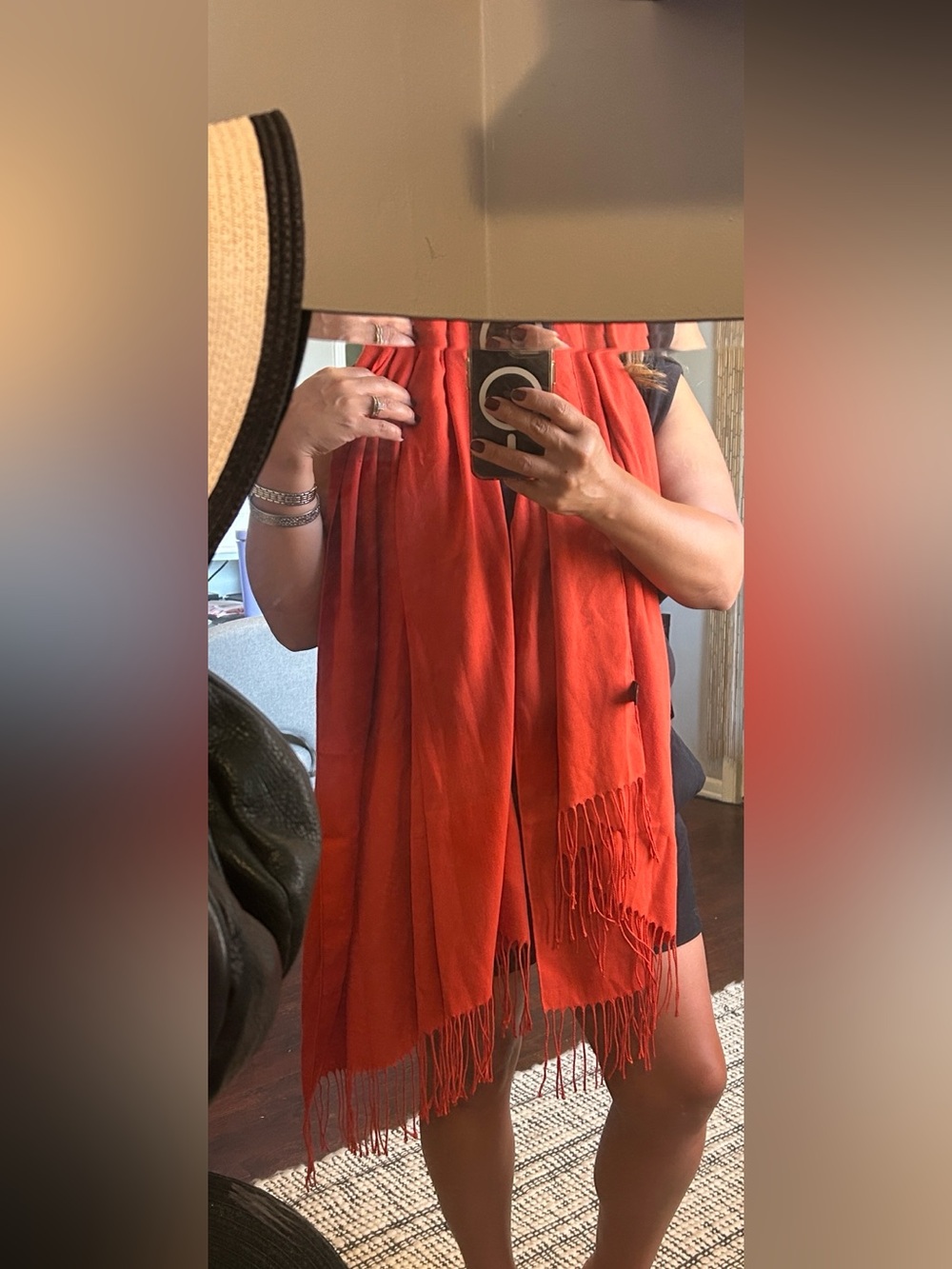 Orange Fringe Scarf, Wrap made in Italy - Picture 7 of 7